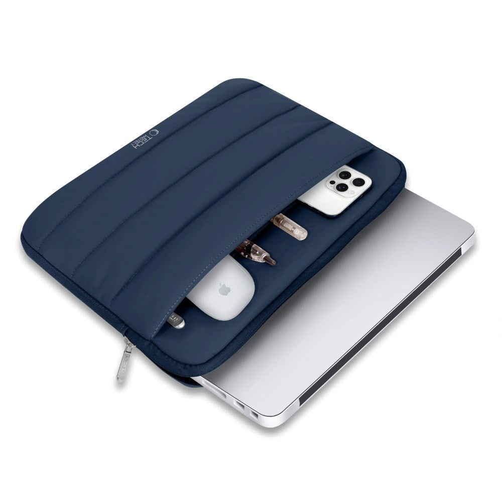 Tech-Protect Fluffy MacBook / Laptop 15-16" Sleeve m. Ekstra Lynlåslomme - Maks. Mål: 27 x 38cm - Mørkeblå