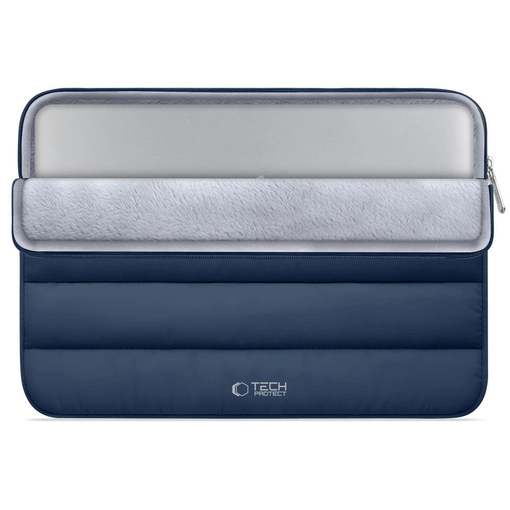Tech-Protect Fluffy MacBook / Laptop 15-16" Sleeve m. Ekstra Lynlåslomme - Maks. Mål: 27 x 38cm - Mørkeblå