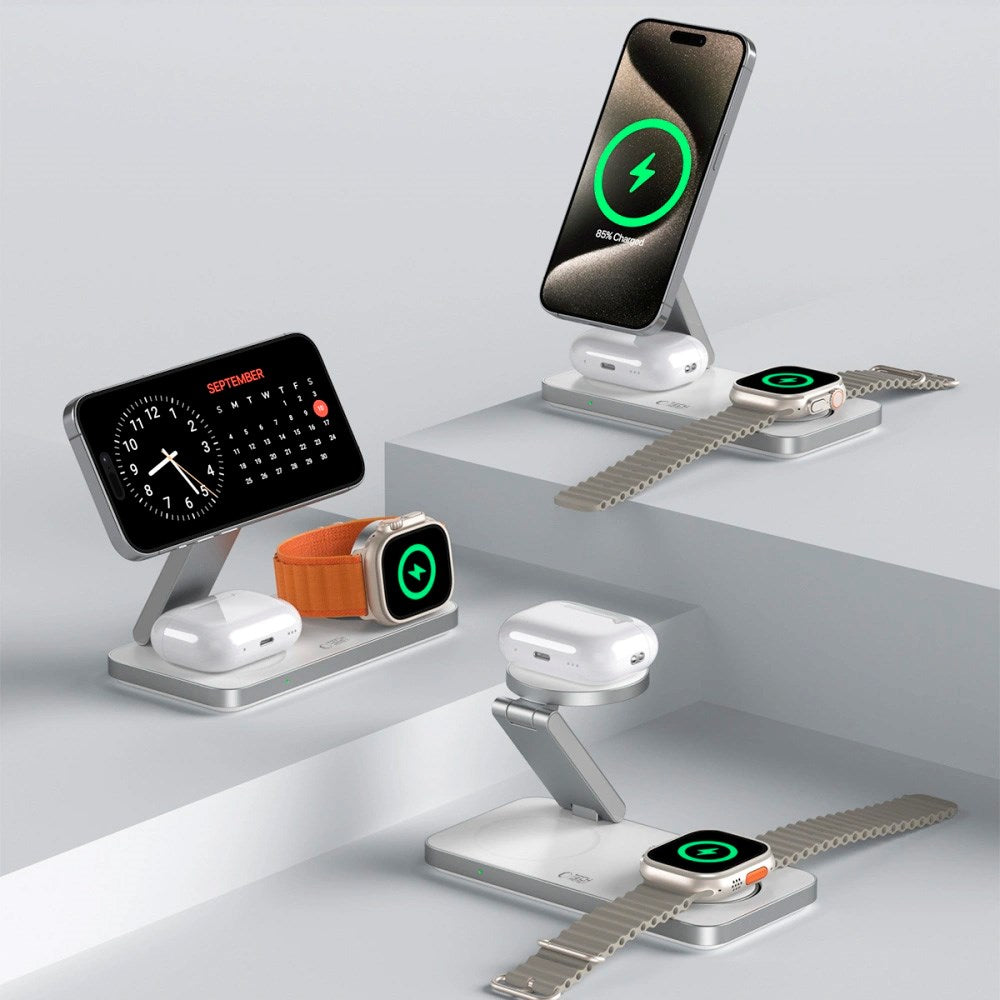 3-i-1 MagSafe Trådløs Oplader - Tech-Protect - 15W - Hvid