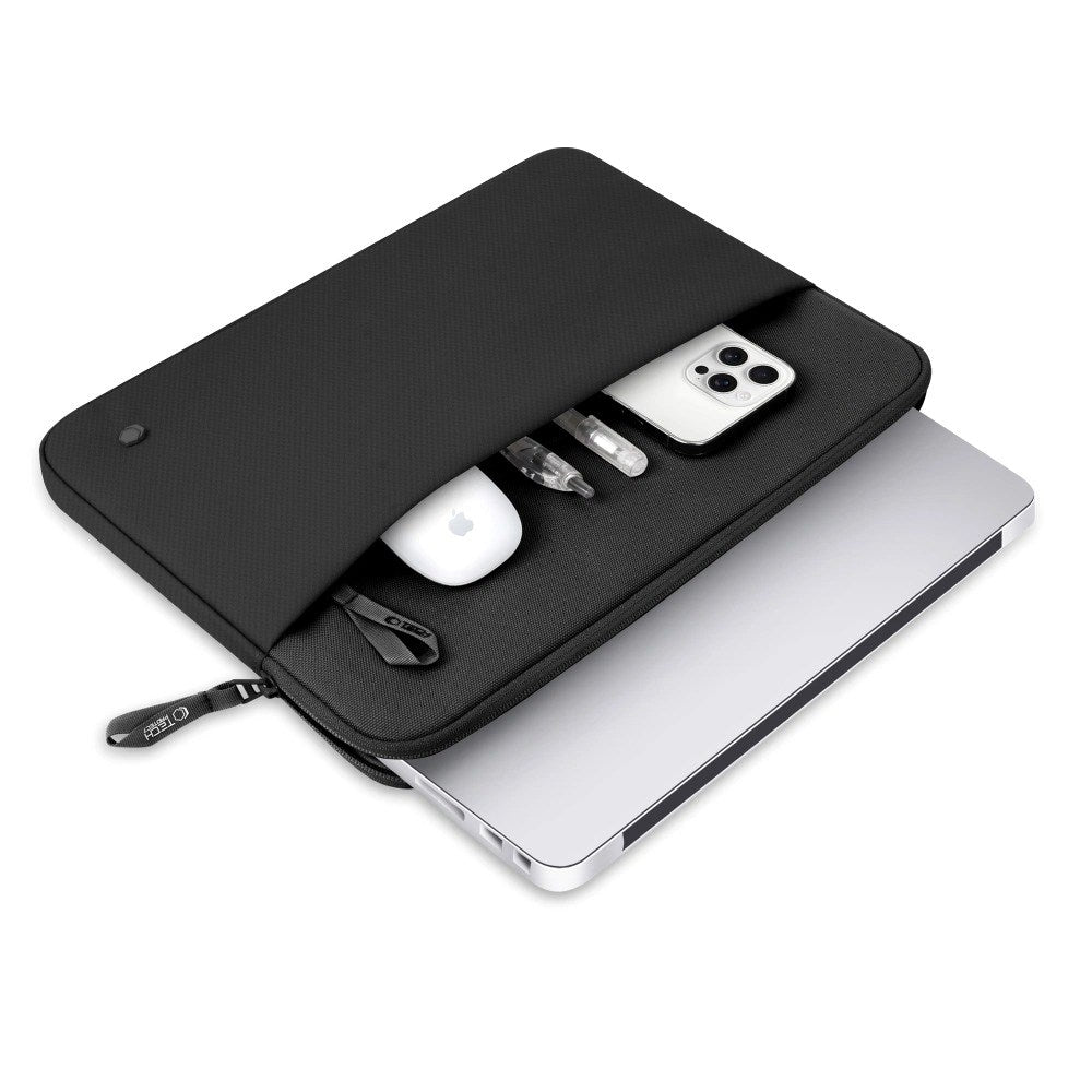 Tech-Protect MacBook / Laptop 13-14" Beskyttende Sleeve med Lomme - Foret Inderside - Sort