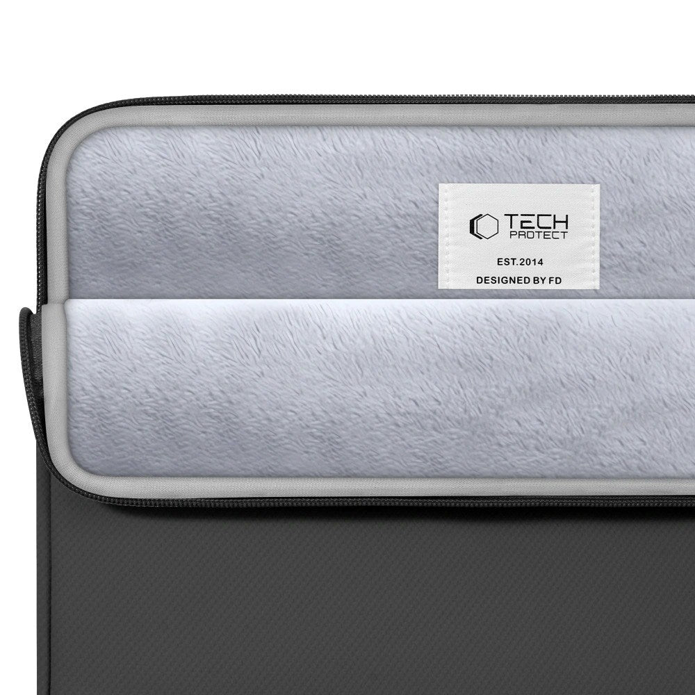 Tech-Protect MacBook / Laptop 13-14" Beskyttende Sleeve med Lomme - Foret Inderside - Sort
