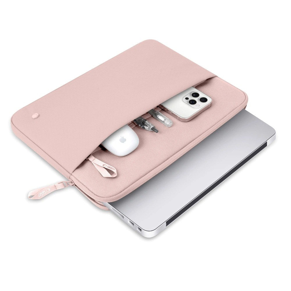 Tech-Protect MacBook / Laptop 15-16" Beskyttende Sleeve med Lomme - Foret Inderside - Lyserød