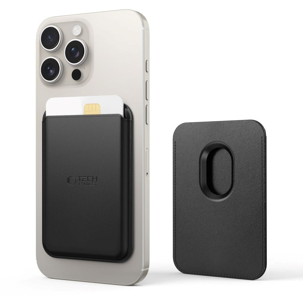 Tech-Protect MagWallet Magnetisk og Imiteret Læderkortholder - MagSafe Kompatibel - Sort