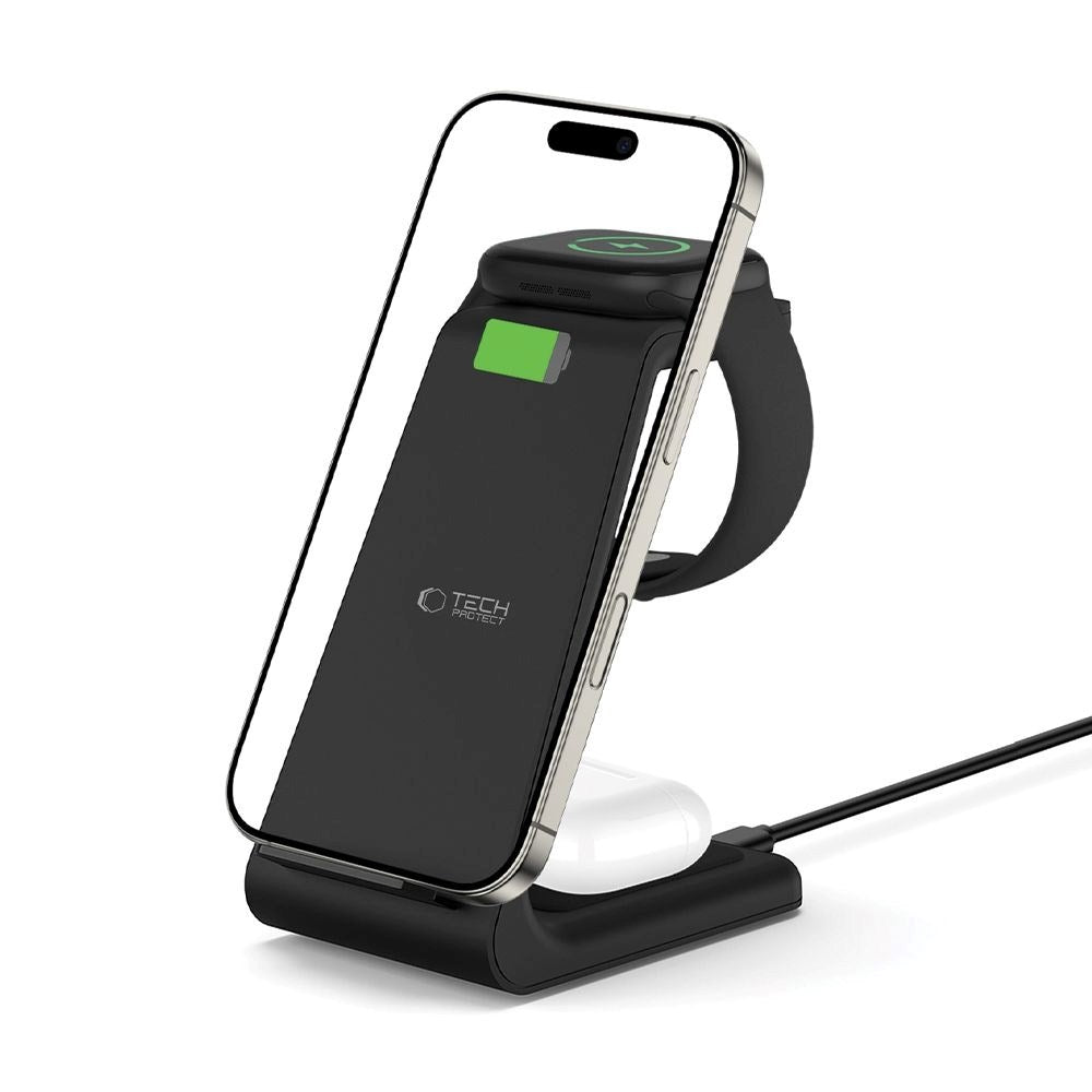Tech-Protect A36 3-i-1 Trådløs Oplader m. USB-C 15W - Sort