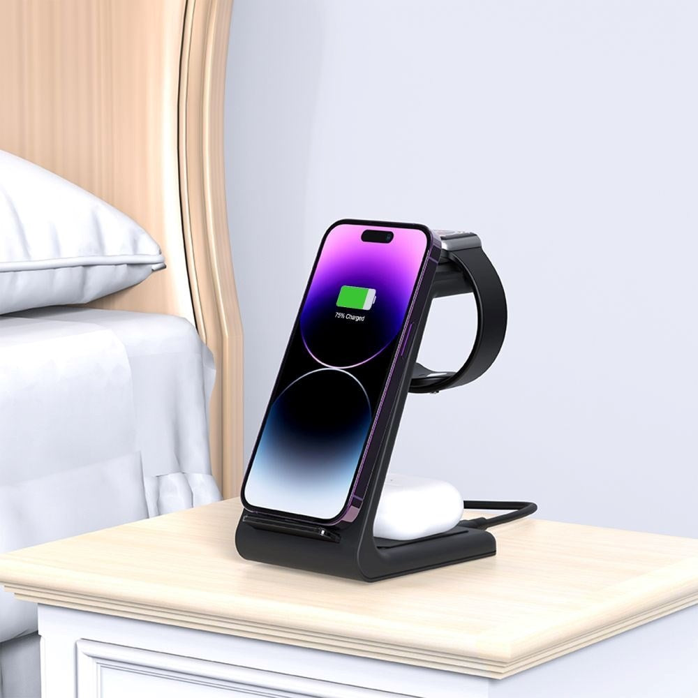 Tech-Protect A36 3-i-1 Trådløs Oplader m. USB-C 15W - Sort