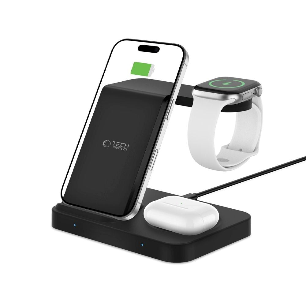 15W 3-in-1 Trådløs Oplader Tech-Protect - Apple og Android - Sort