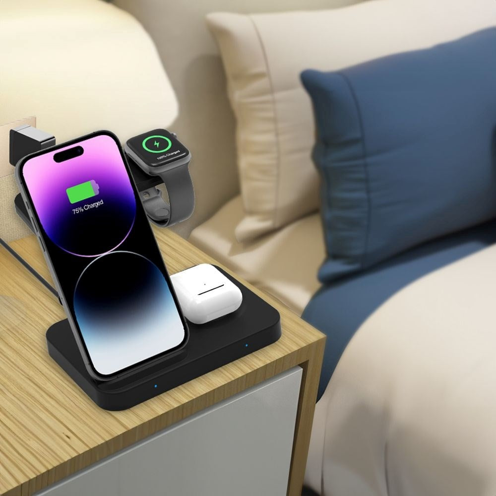15W 3-in-1 Trådløs Oplader Tech-Protect - Apple og Android - Sort