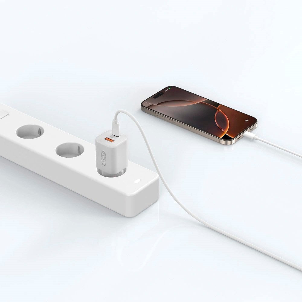 Tech-Protect 33W Vægoplader - 1x USB-A / 1x USB-C - Hvid