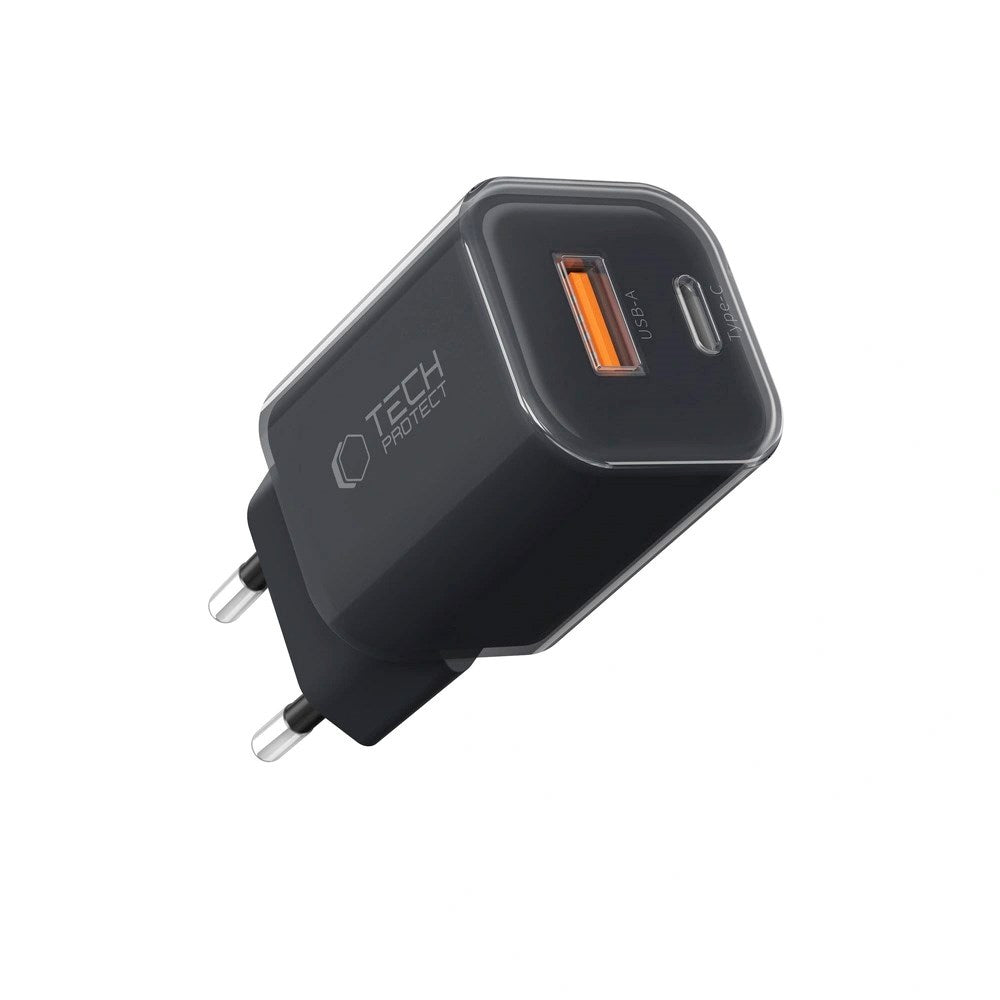 Tech-Protect 33W Vægoplader - 1x USB-A / 1x USB-C - Sort