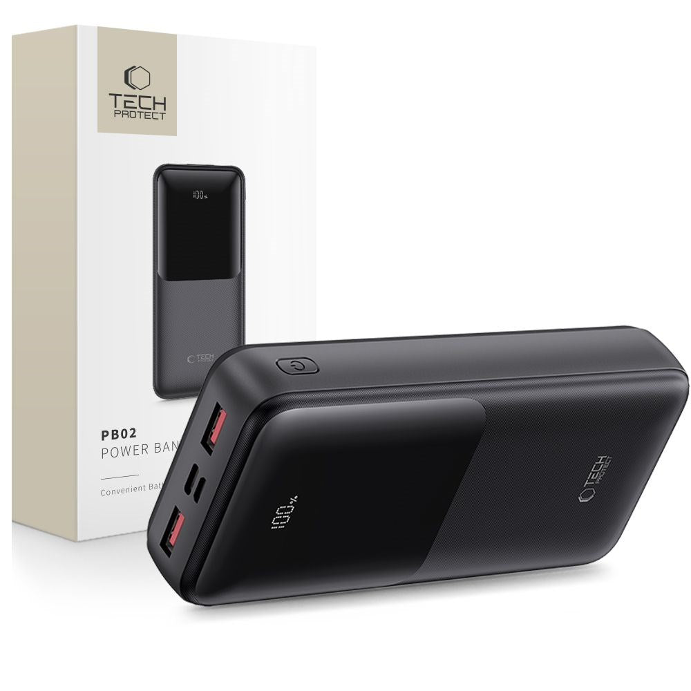 Tech-Protect Powerbank 20000mAh – Hurtig opladning med 22.5W - Sort