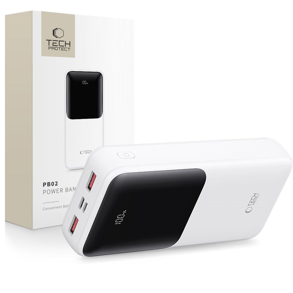 Tech-Protect Powerbank 20000mAh – Hurtig opladning med 22.5W - Hvid