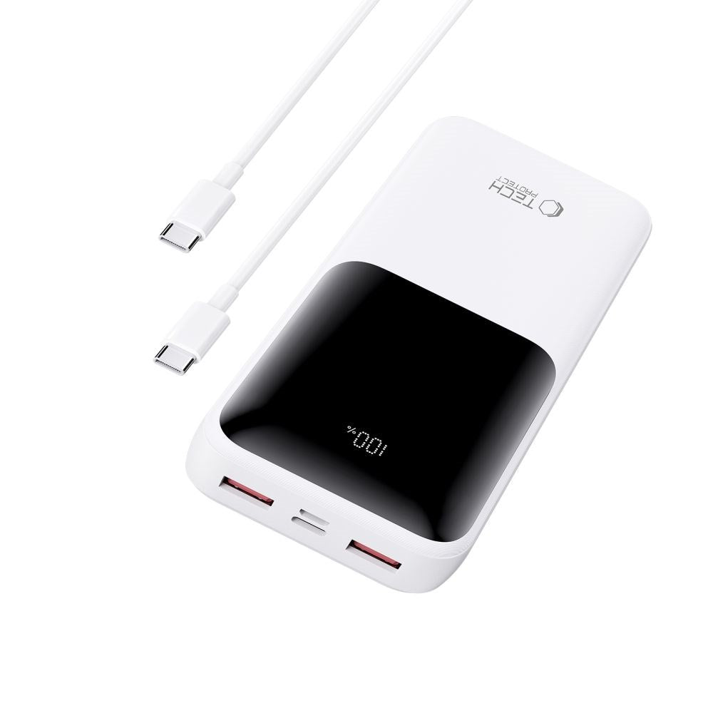 Tech-Protect Powerbank 20000mAh – Hurtig opladning med 22.5W - Hvid
