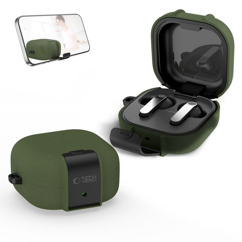 Samsung Galaxy Buds 4 / 4 Pro Tech-Protect Slim Hook Cover - Karabinhage - Grøn