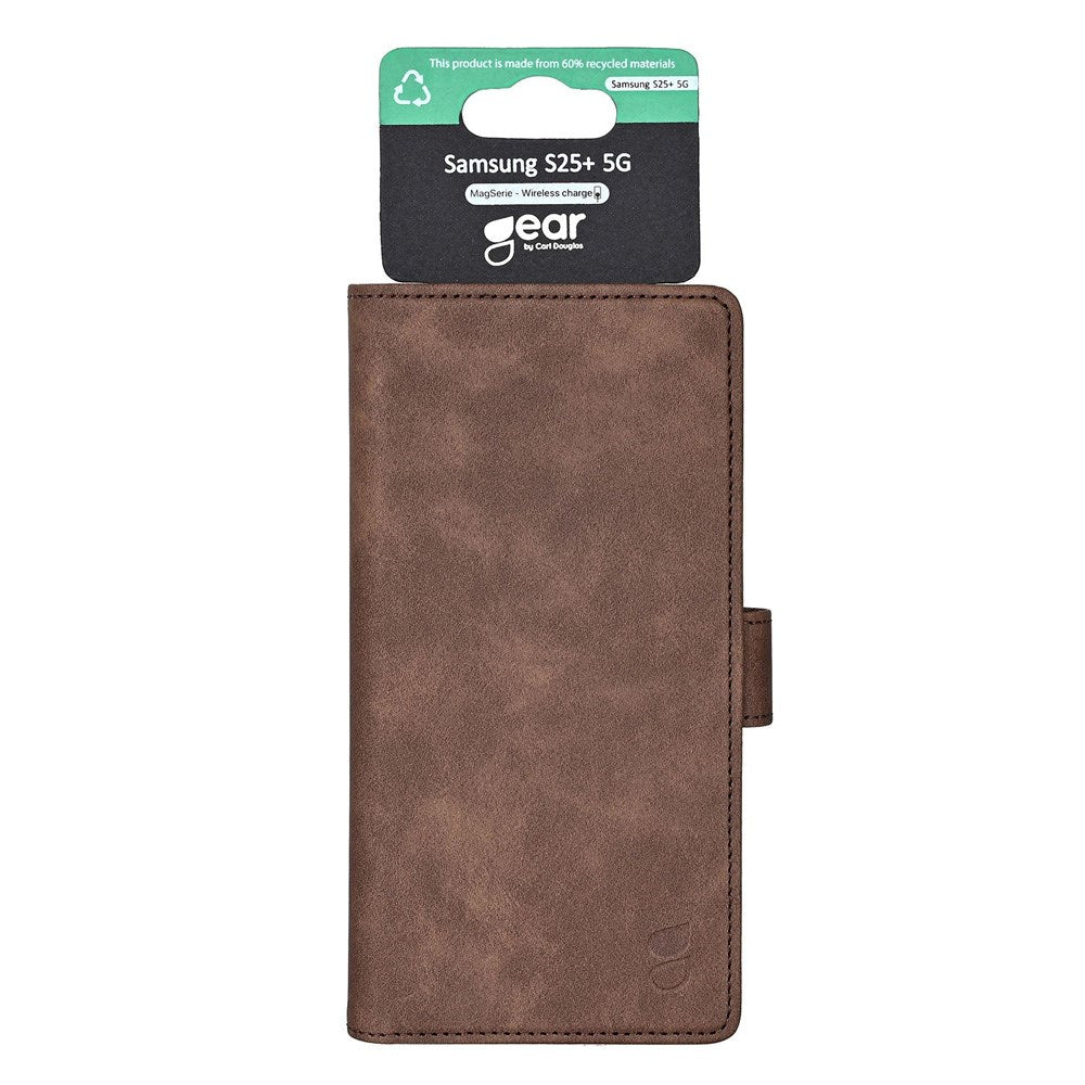 Samsung Galaxy S25+ (Plus) GEAR Classic Flip Cover Kunstlæder - Kortholder og Ståfunktion - Brun