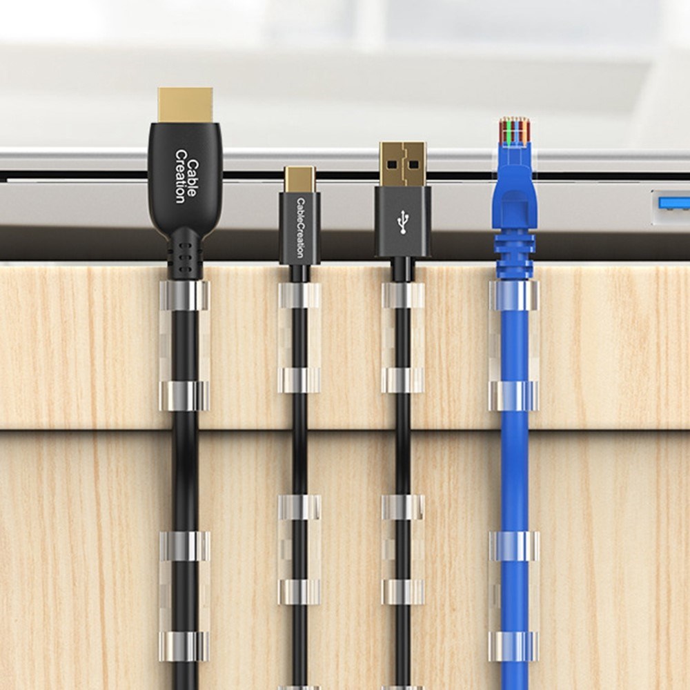 CableCreation Dobbeltklæbende Kabelholder i Large - 50 stk - Gennemsigtig