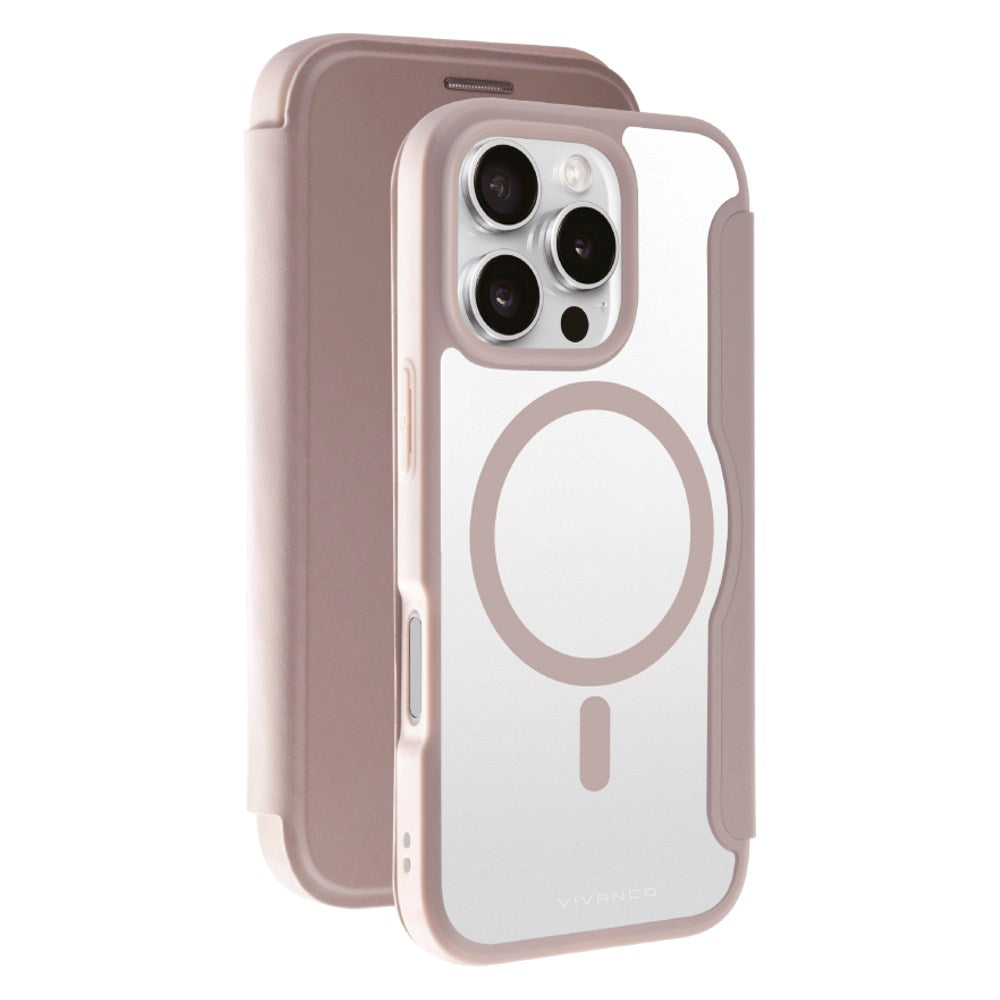 iPhone 16 Pro Vivanco Classic Wallet Læder Flip Cover m. Pung - MagSafe Kompatibel - Greige