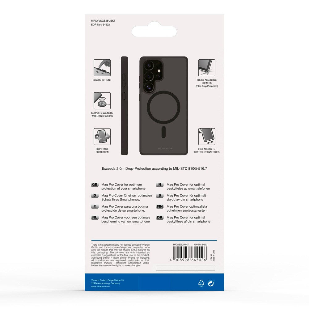 Vivanco Samsung Galaxy S25 Ultra Cover – Mag Pro - Gennemsigtig/Sort