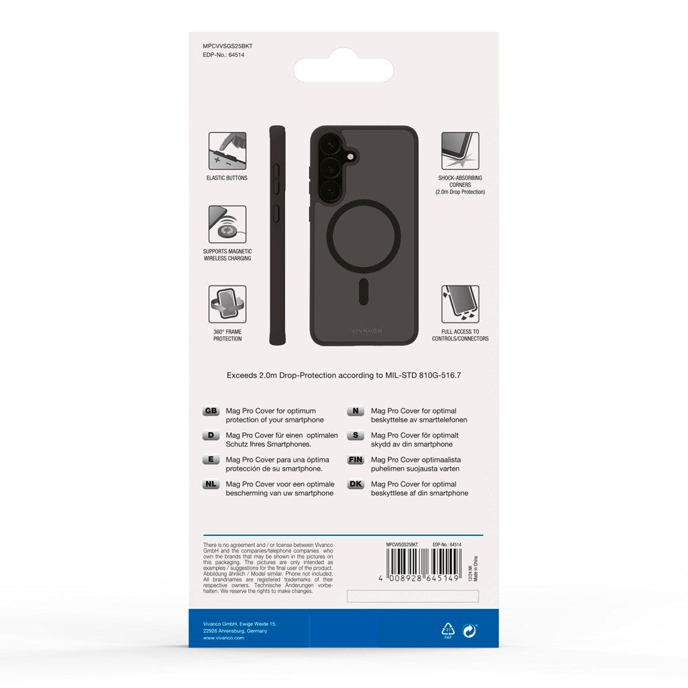 Vivanco Samsung Galaxy S25 Cover – Mag Pro - Gennemsigtig/Sort