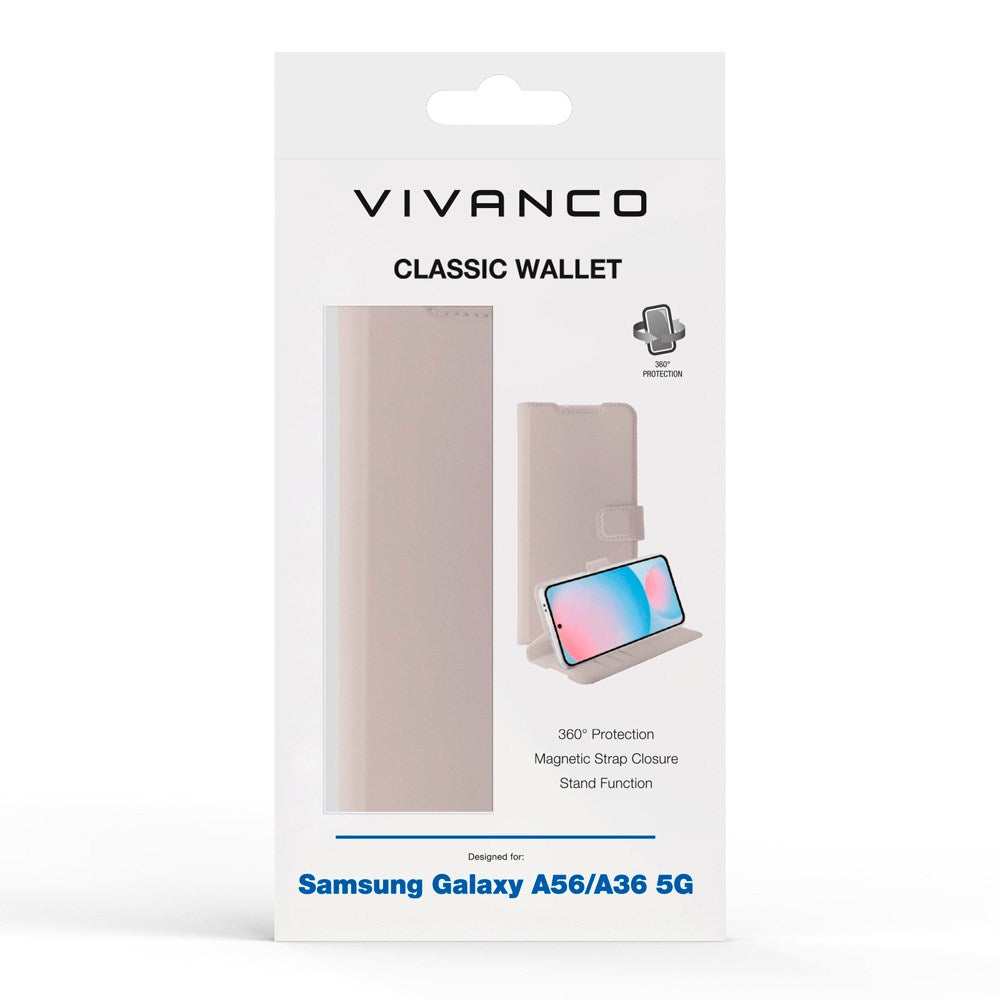 Vivanco Classic Wallet Flip Cover m. Pung - Samsung Galaxy A56 (5G) / A36 (5G) - Taupe