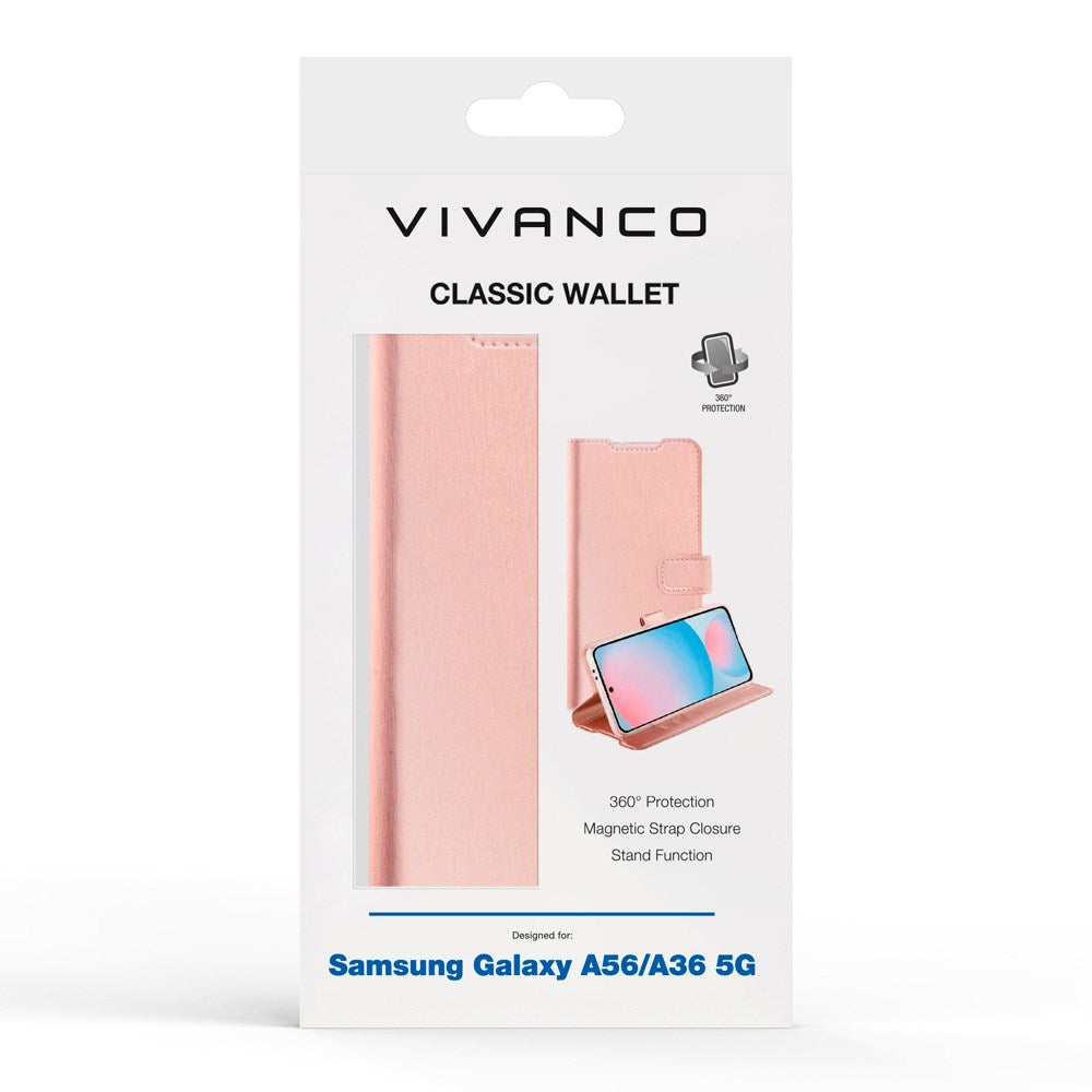 Vivanco Classic Wallet Flip Cover m. Pung - Samsung Galaxy A56 (5G) / A36 (5G) - Lyserød