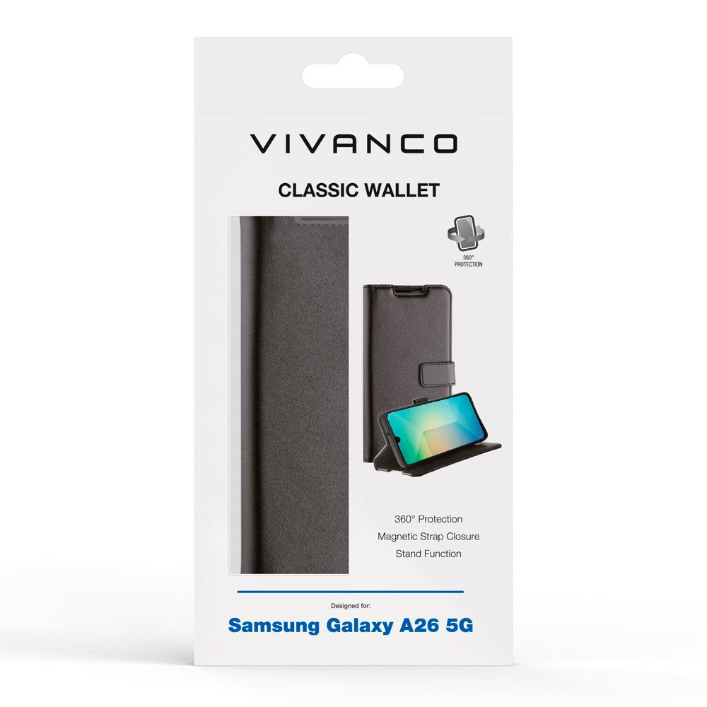 Vivanco Classic Wallet Flip Cover m. Pung - Samsung Galaxy A26 (5G) - Sort