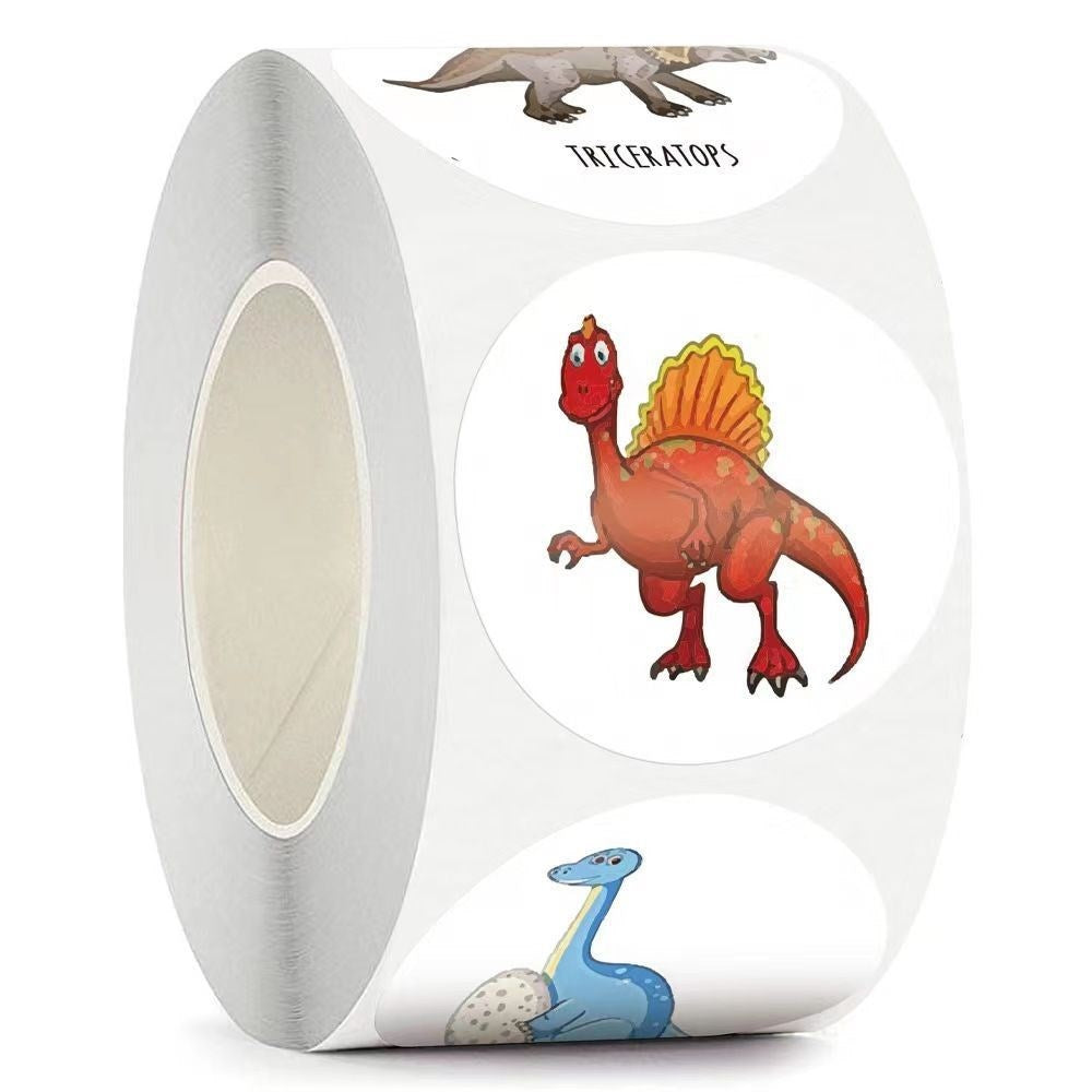 Klistermærkerulle med 500 Tegneserie Dinosaurer - V2