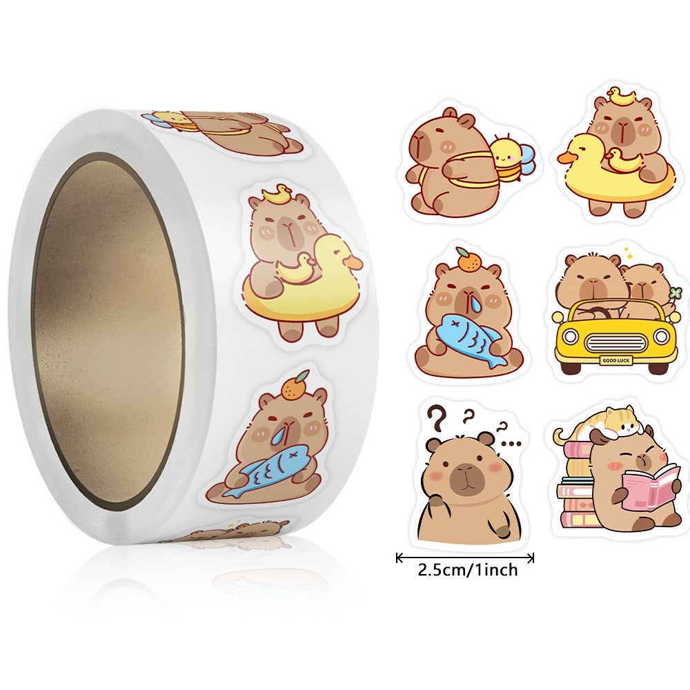 Klistermærkerulle med 500 Tegneserie Capybara - V2