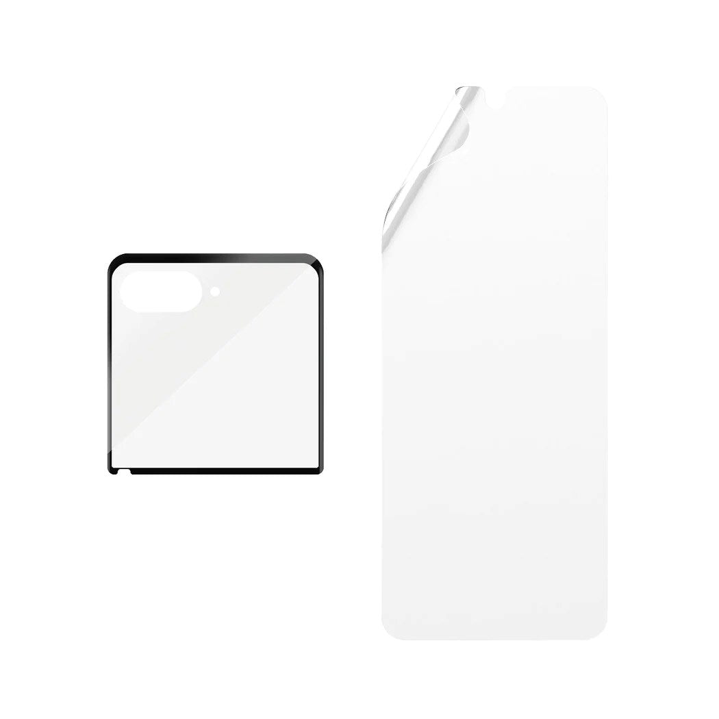 Motorola Razr 50 - PanzerGlass 2-i-1 Skærmbeskytter i Glas & Film - Gennemsigtig/Sort Kant