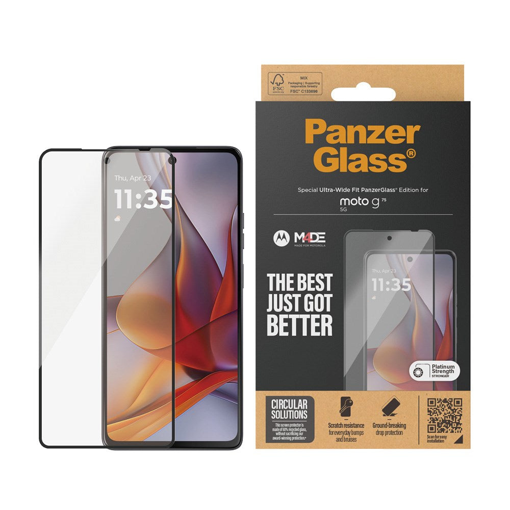 PanzerGlass Ultra-Wide Fit Skærmbeskyttelsesglas - Motorola Moto G75 (5G) - Gennemsigtig / Sort Kant