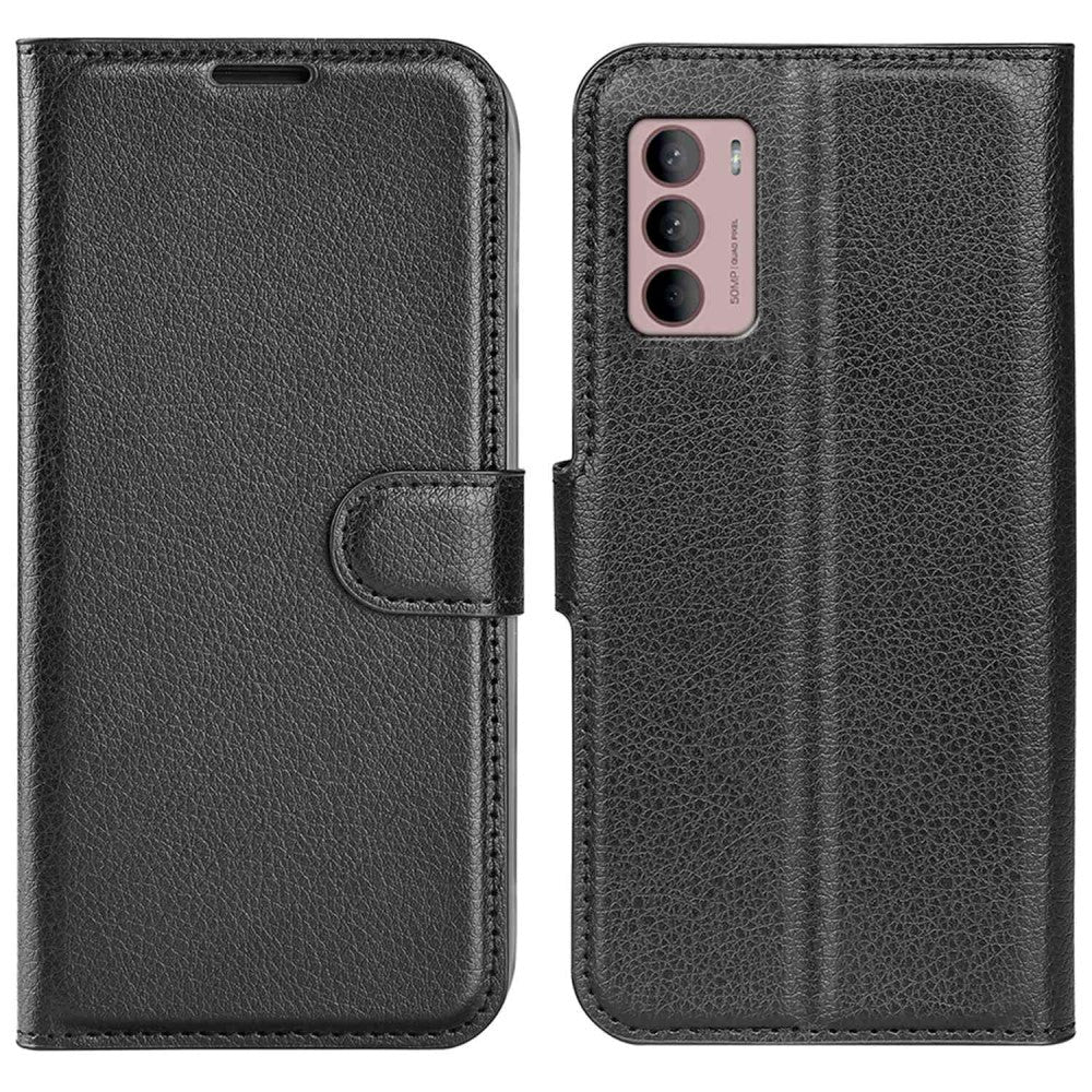 Motorola Moto G42 Litchi Læder Flip Cover m. Pung - Sort