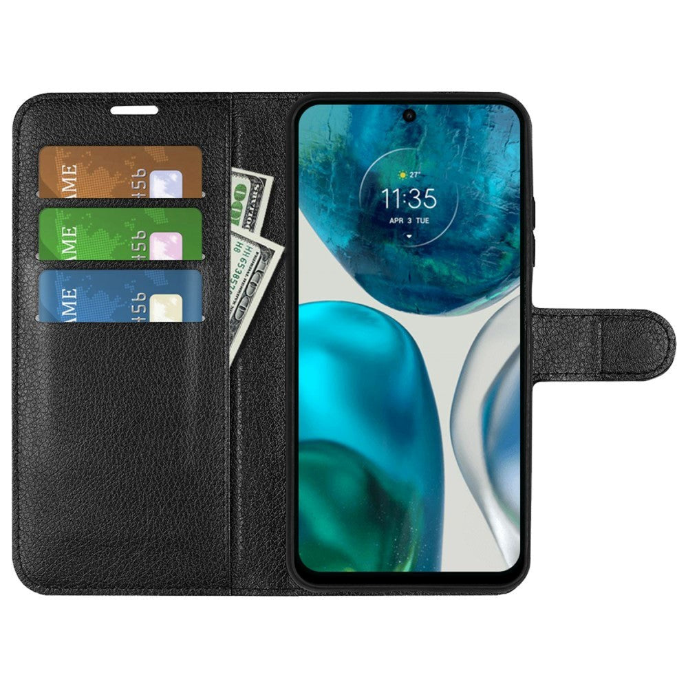 Motorola Moto G42 Litchi Læder Flip Cover m. Pung - Sort