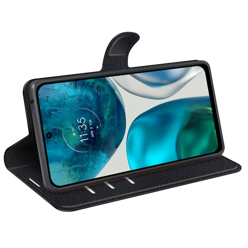 Motorola Moto G42 Litchi Læder Flip Cover m. Pung - Sort