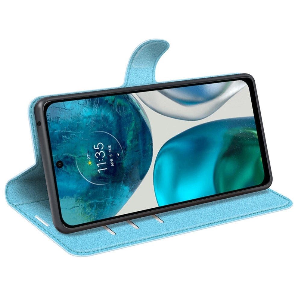 Motorola Moto G42 Litchi Læder Flip Cover m. Pung - Blå