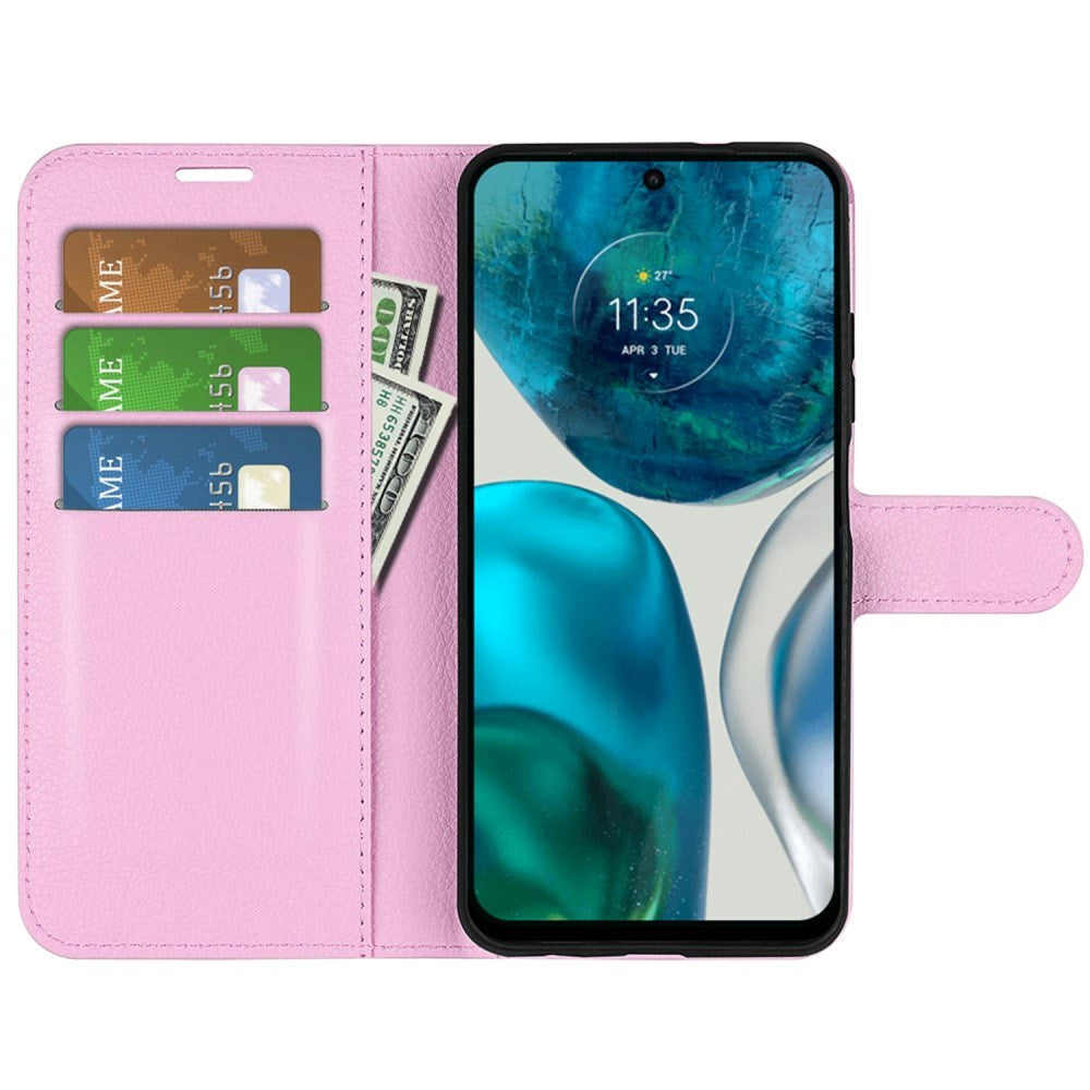 Motorola Moto G42 Litchi Læder Flip Cover m. Pung - Lyserød