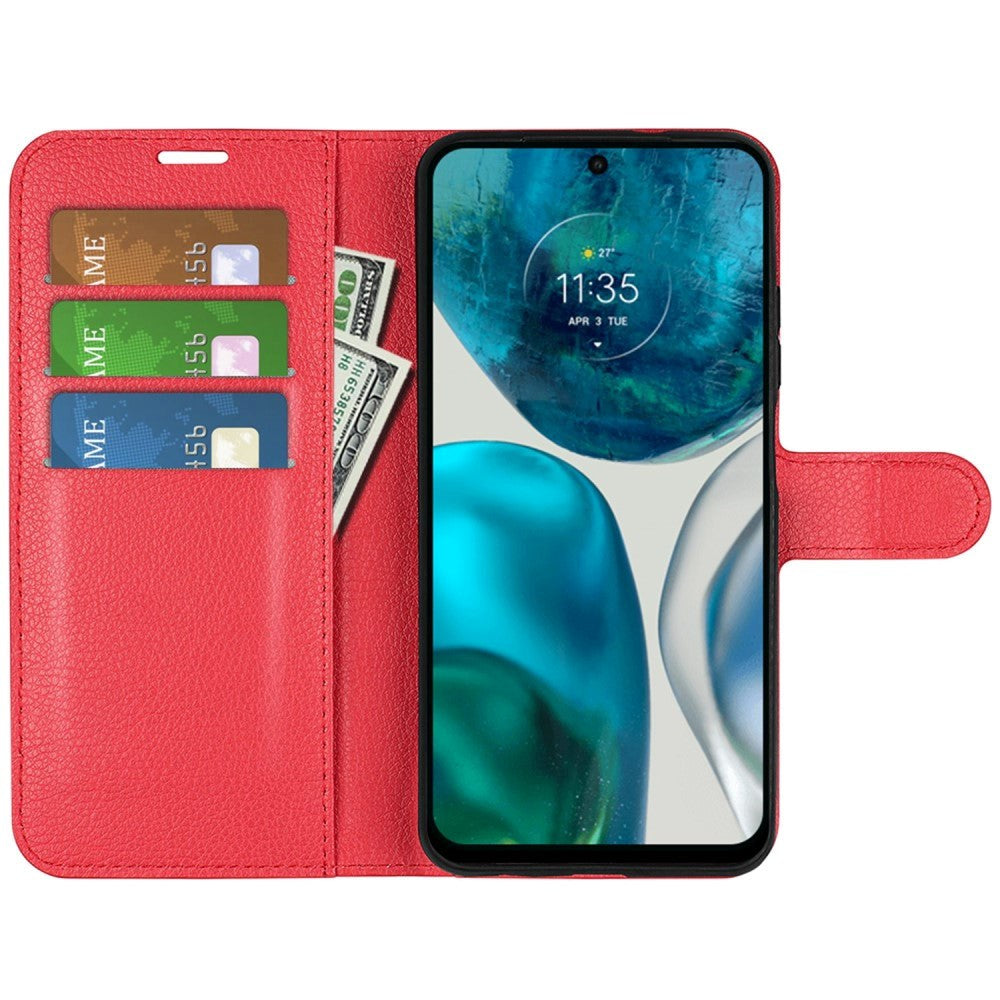 Motorola Moto G42 Litchi Læder Flip Cover m. Pung - Rød