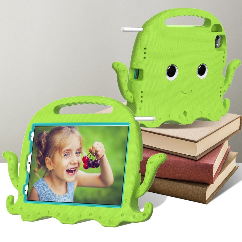 EIDERWOOD iPad Air 11" (2025 / 2024) / Pro 11" (2025 - 2018) Børne Bagside Cover m. Skulderstrop & Håndholder - Blæksprutte - Grøn