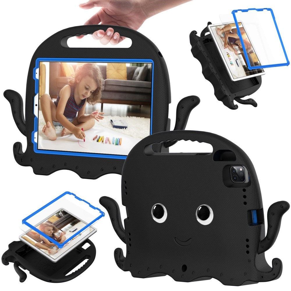 EIDERWOOD iPad Air 11" (2025 / 2024) / Pro 11" (2025 - 2018) Børne Bagside Cover m. Skulderstrop & Håndholder - Blæksprutte - Sort