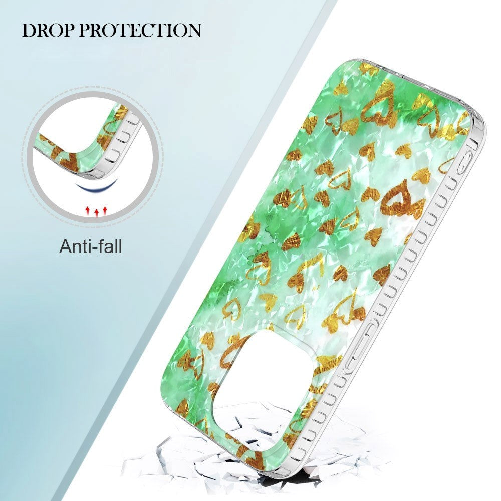 iPhone 14 Pro Fleksibel Plastik Cover - Guld Hjerter