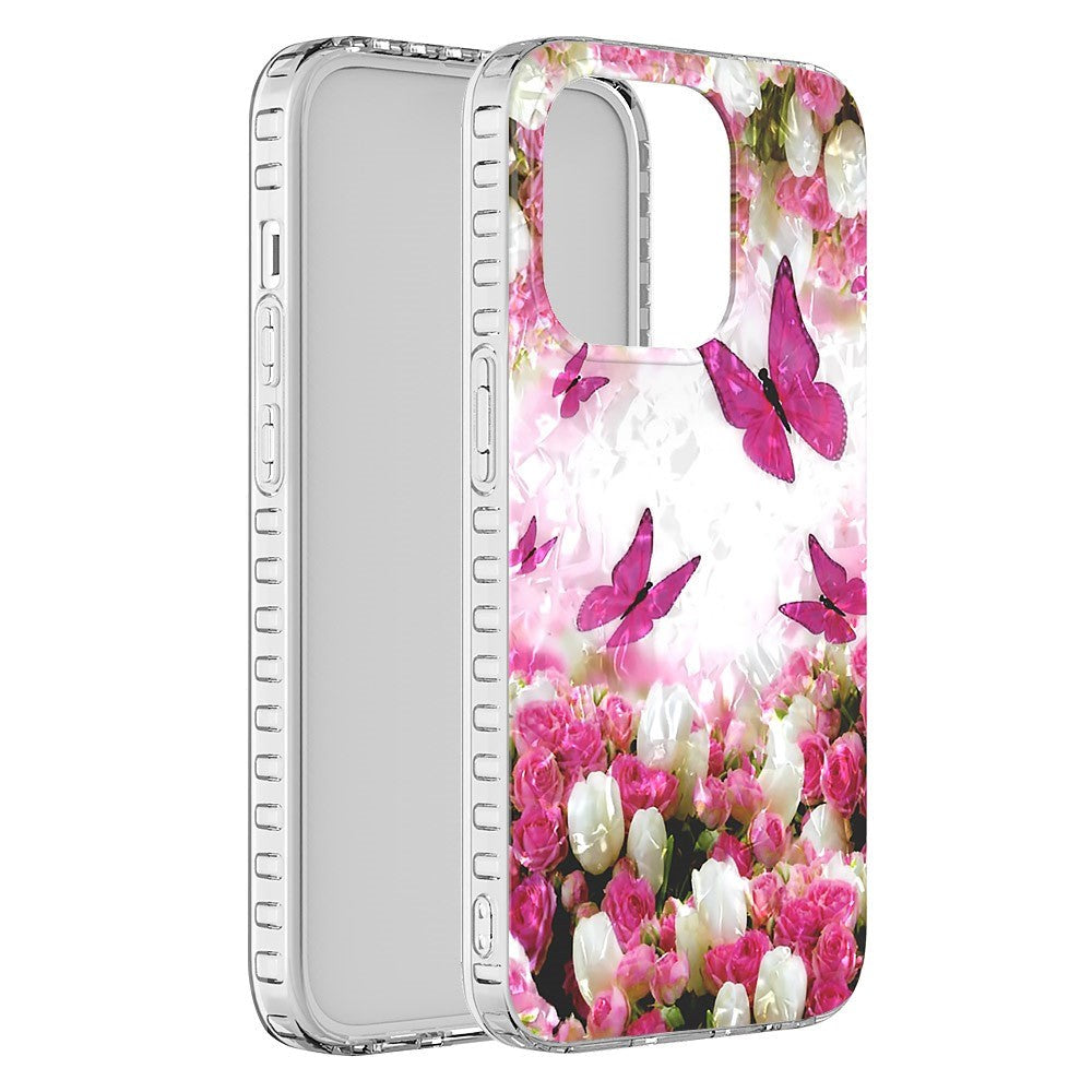 iPhone 14 Pro Fleksibel Plastik Bagside Cover - Dansende Sommerfugle