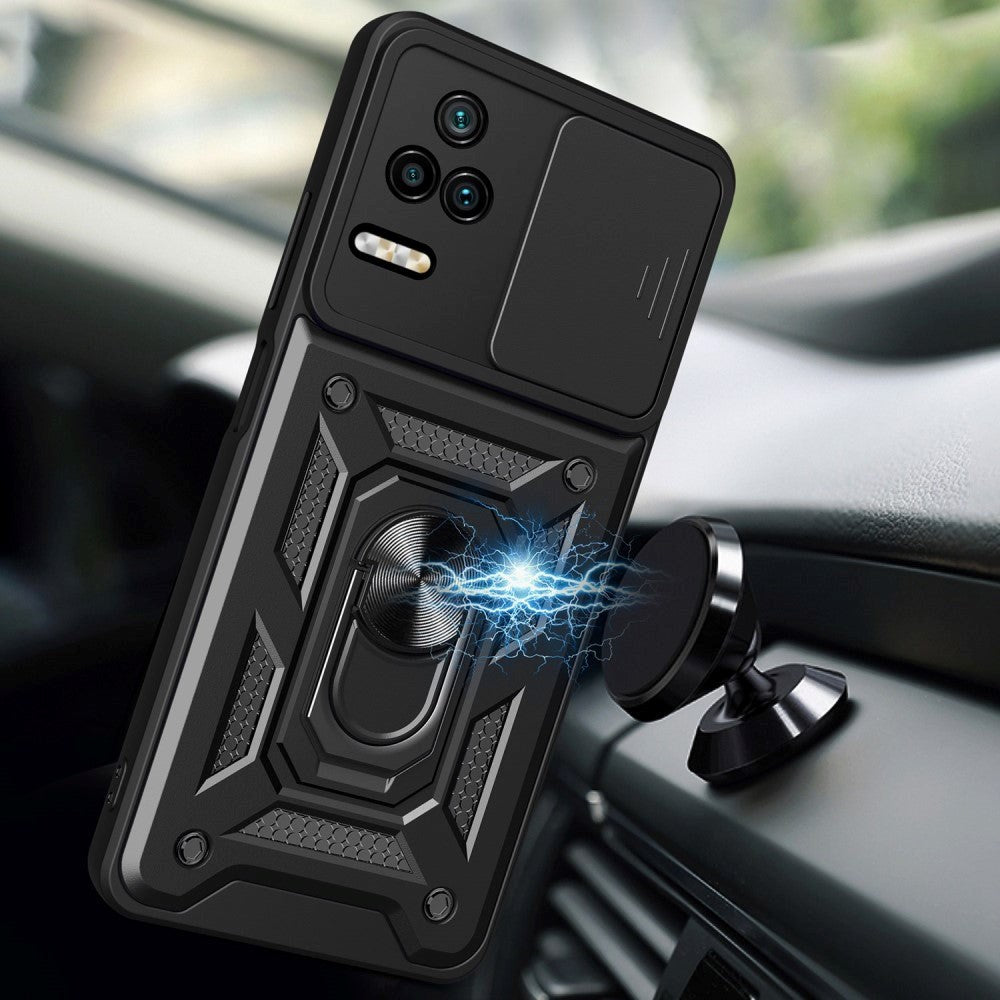 Xiaomi Poco F4 Håndværker Bagside Cover m. Magnetisk Kickstand & Cam Slider - Grøn