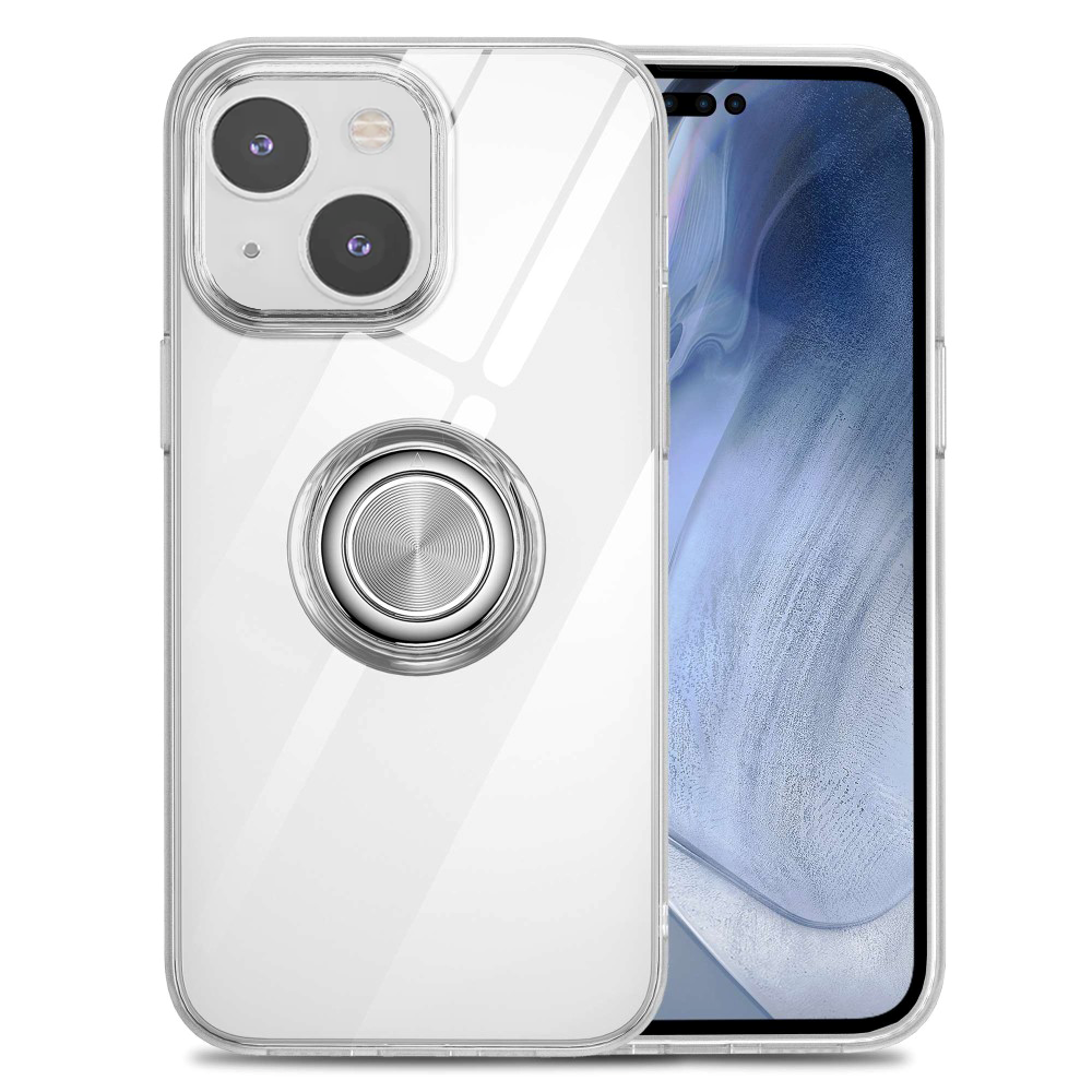 iPhone 14 Plus Kickstand Cover Med Ring Holder - Gennemsigtig