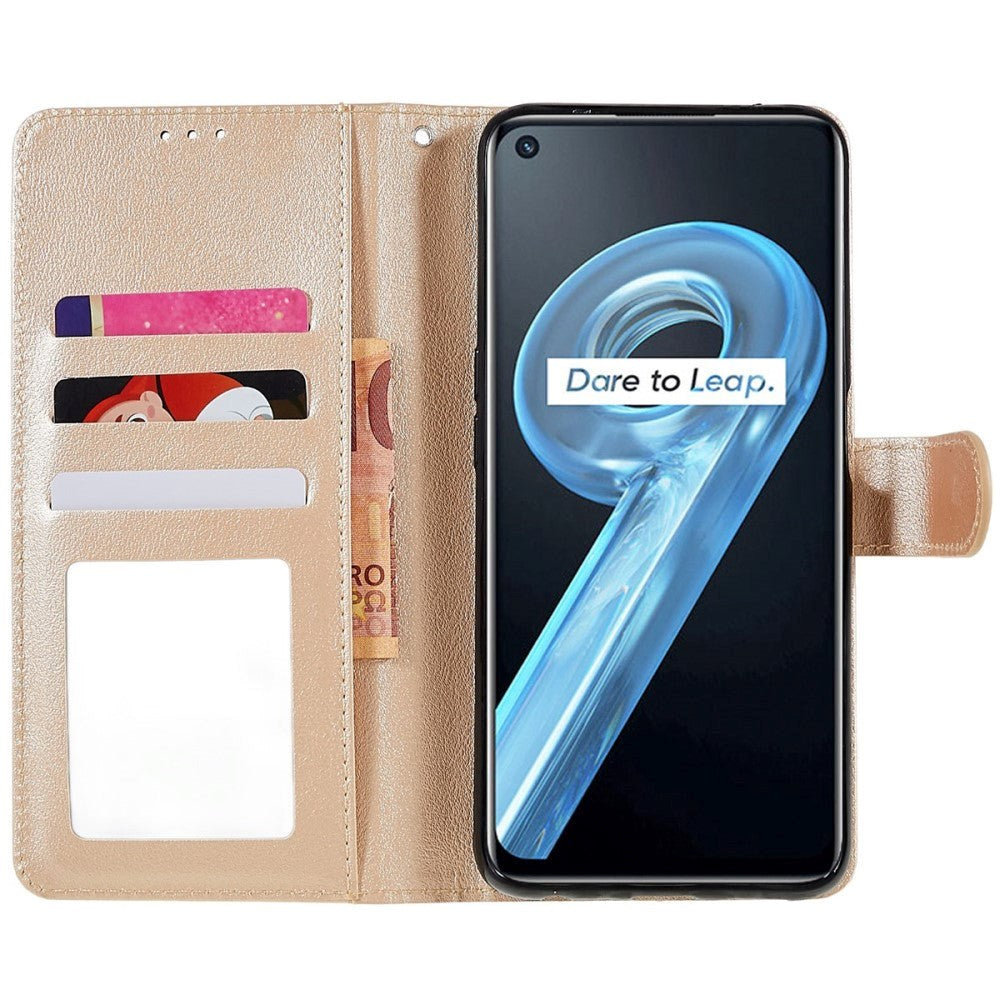 Oppo A76 / Realme 9i Læder Flip Cover m. Pung & Ståfunktion - Guld