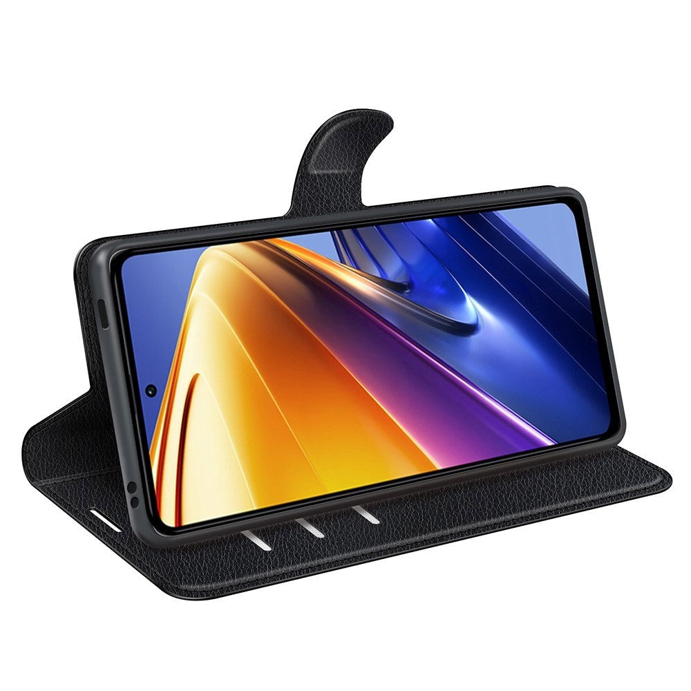 Xiaomi Poco F4 GT Litchi Læder Flip Cover m. Pung - Sort