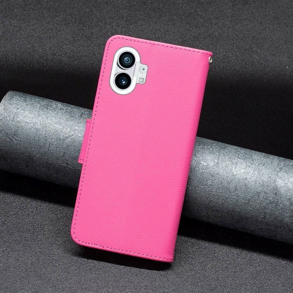 Nothing Phone (1) Kunst Læder Flip Cover m. Strop & Kortholder - Pink