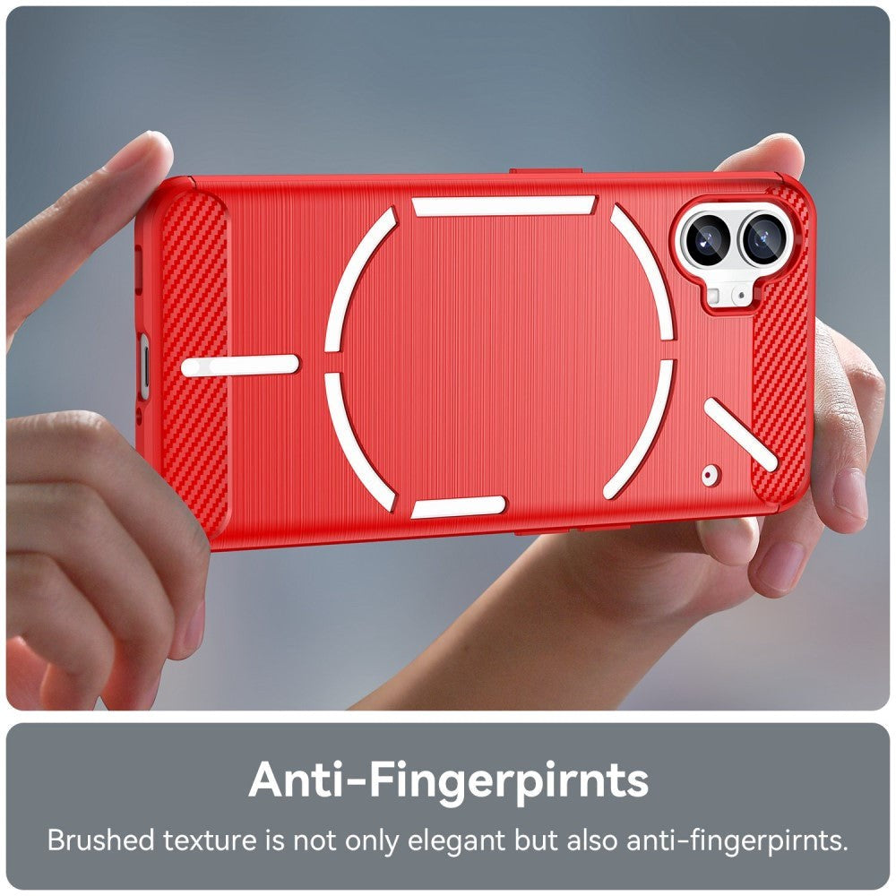 Nothing Phone (1) Brushed Carbon Fiber Fleksibelt Plastik Bagside Cover - Rød