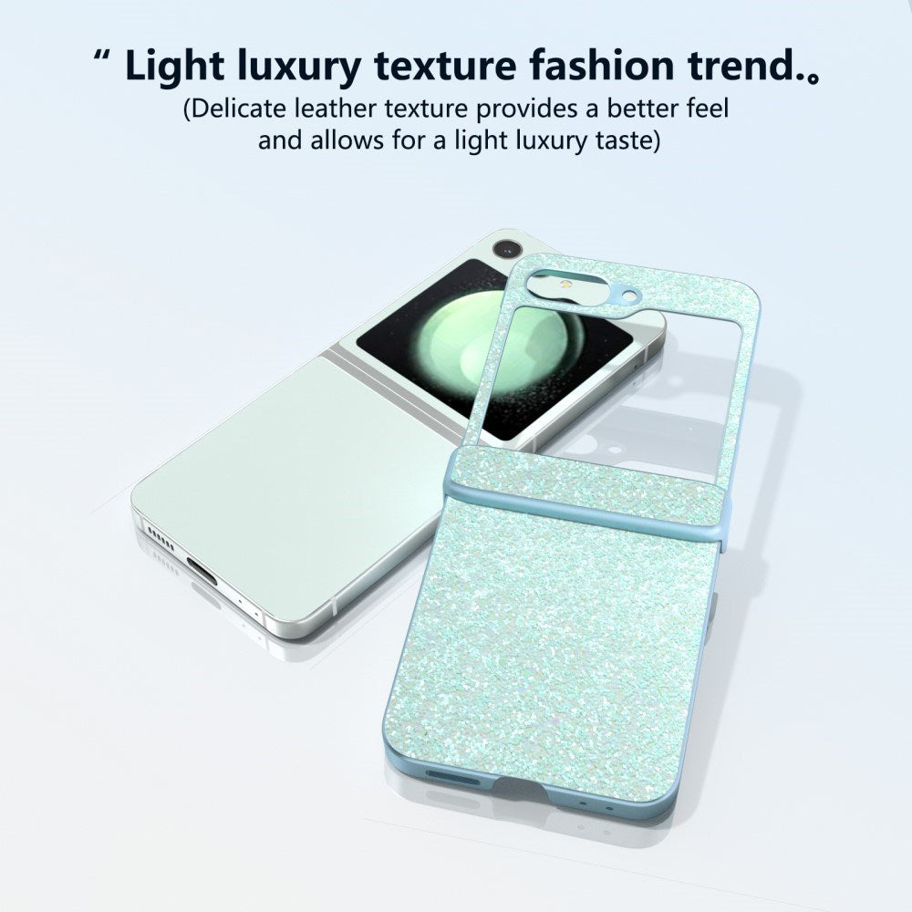 EIDERWOOD Samsung Galaxy Z Flip7 FE / Flip6 Læderbetrukket Glitrende Plastik Bagside Cover - Mint Grøn