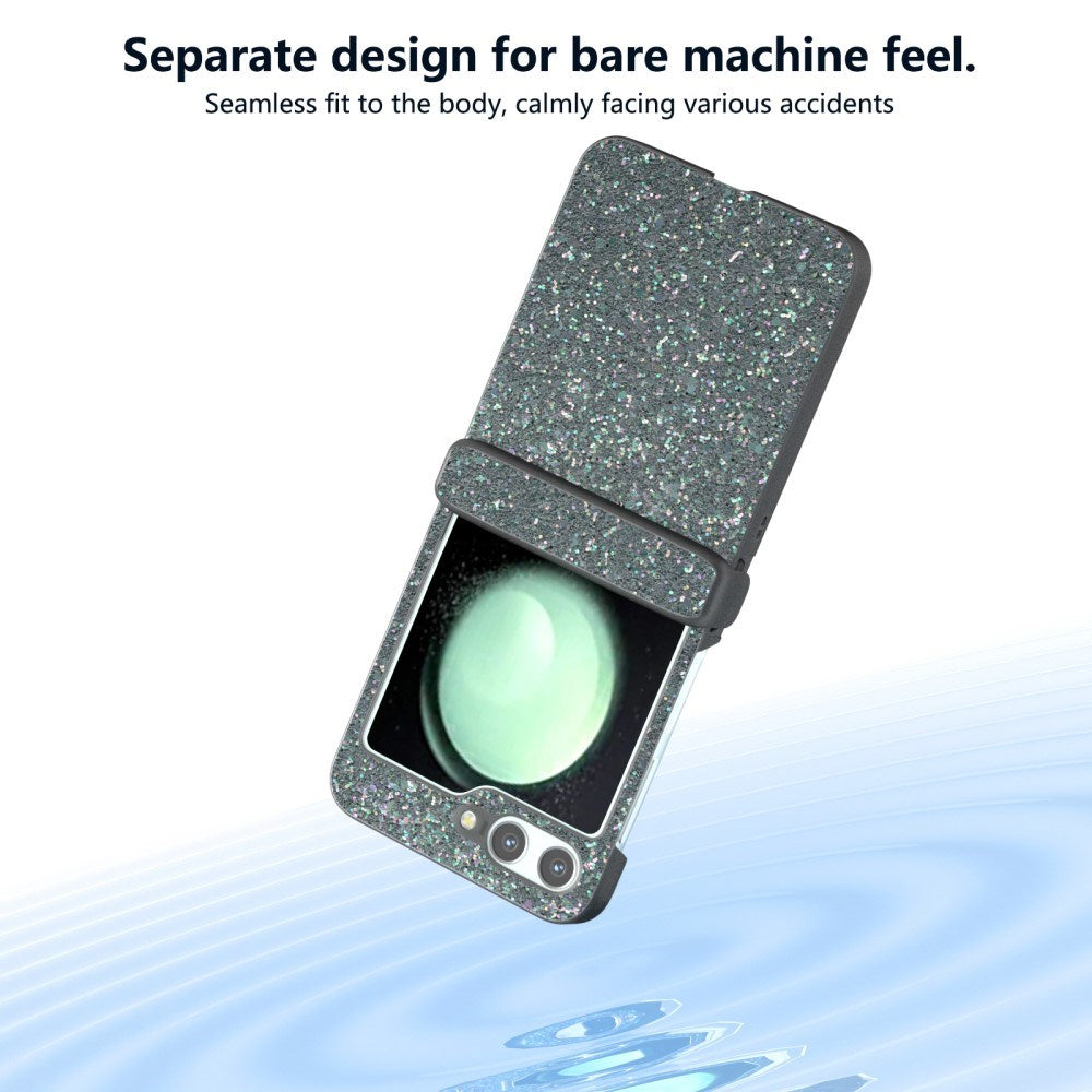 EIDERWOOD Samsung Galaxy Z Flip7 FE / Flip6 Læderbetrukket Glitrende Plastik Bagside Cover - Sort