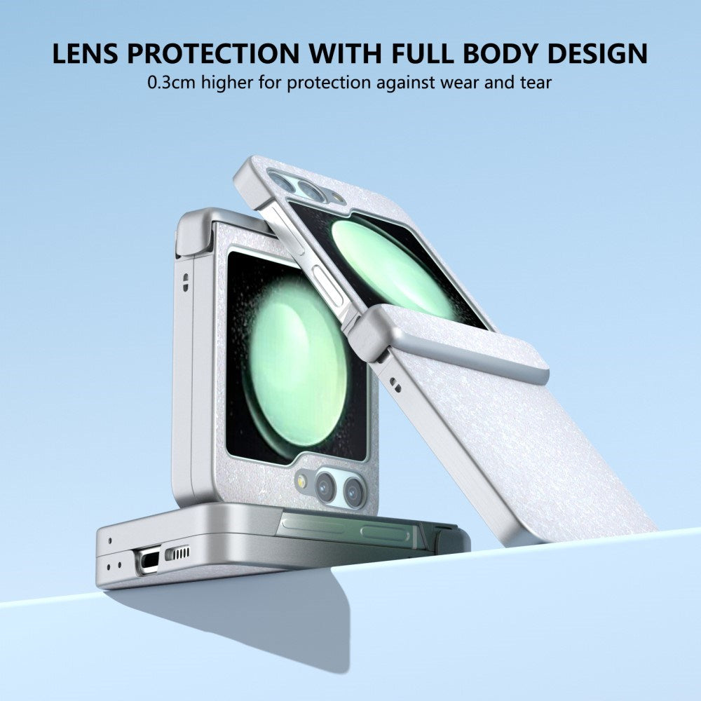 Samsung Galaxy Z Flip7 FE / Flip6 Læderbetrukket Glitrende Plastik Bagside Cover - Hvid