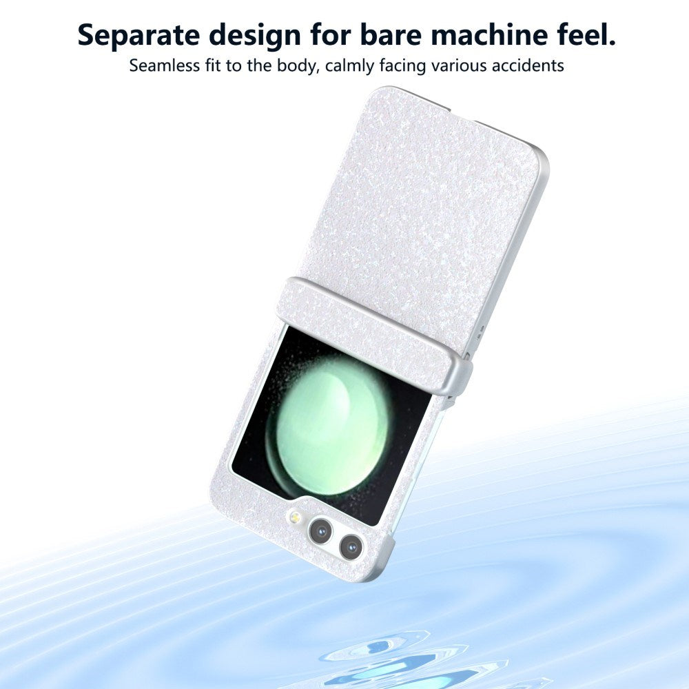 Samsung Galaxy Z Flip7 FE / Flip6 Læderbetrukket Glitrende Plastik Bagside Cover - Hvid