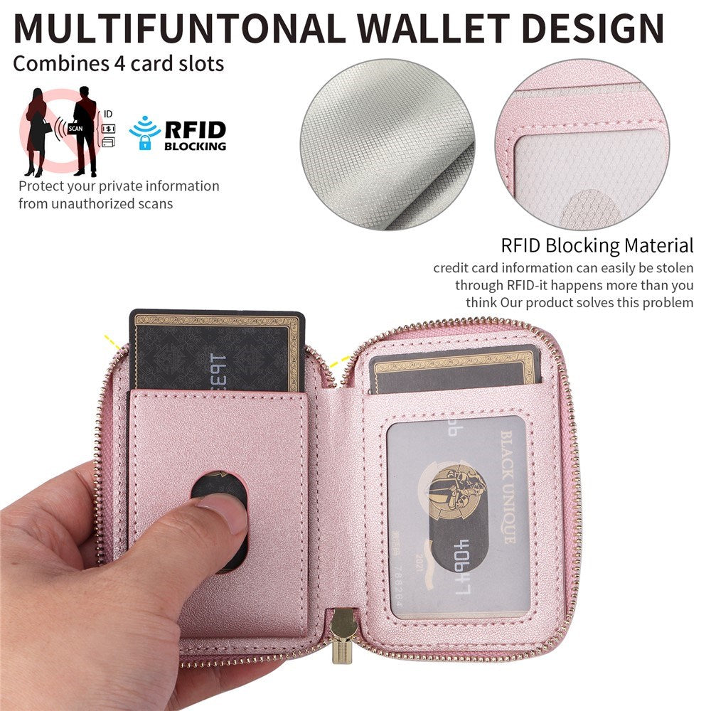 EIDERWOOD Magnetisk Kortholder med Lynlås & Rum - MagSafe Kompatibel - Rose Gold